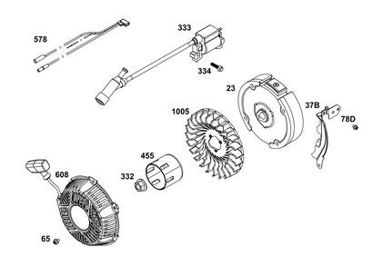Flywheel, Ignition, And Starter Group Diagram and Parts List for 130G32-0113-01 100000 - 19Z999 Briggs and Stratton Engine